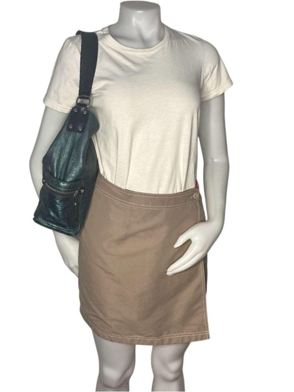 TANO Green Hobo Bag Tote Textured Leather Side Pockets Made in Italy - Picture 8 of 9